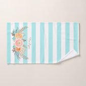 Chic Aqua Stripes Feminine Floral and Name Bad Handdoek (Handdoek)