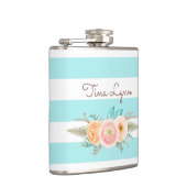 Chic Aqua Stripes Feminine Floral and Name Heupfles (Rechts)