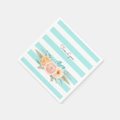 Chic Aqua Stripes Feminine Floral and Name Servet (Hoek)