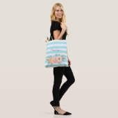 Chic Aqua Stripes Feminine Floral and Name Tote Bag (Op model)