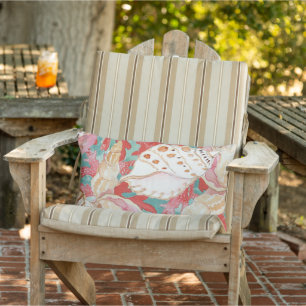 Chic Aqua Turquoise Coral Red Seashells Patroon Buitenkussen