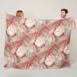 Chic Aqua Turquoise Coral Red Seashells Patroon Fleece Deken