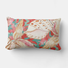 Chic Aqua Turquoise Coral Red Seashells Patroon Kussen