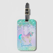 Chic aqua Unicorn Glitter Drives monogram Bagagelabel (Voorkant (verticaal))