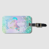 Chic aqua Unicorn Glitter Drives monogram Bagagelabel (Voorkant (horizontaal))