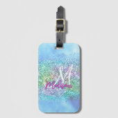 Chic aqua Unicorn Glitter sparkles monogram Bagagelabel (Voorkant (verticaal))