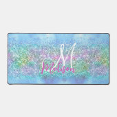 Chic aqua Unicorn Glitter sparkles monogram Bureaumat (Voorkant)