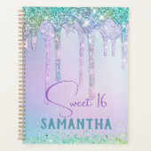 Chic aqua Unicorn Glitter verjaardagsmonogram Planner (Voorkant)