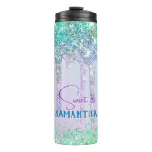 Chic aqua Unicorn Glitter verjaardagsmonogram Thermosbeker (Voorkant)