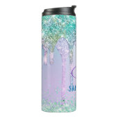 Chic aqua Unicorn Glitter verjaardagsmonogram Thermosbeker (Gedraaid links)