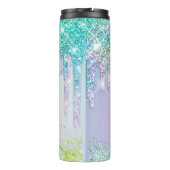 Chic aqua Unicorn Glitter verjaardagsmonogram Thermosbeker (Achterkant)