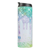 Chic aqua Unicorn Glitter verjaardagsmonogram Thermosbeker (Geroteerd rechts)