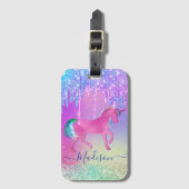 Chic aqua Unicorn regenboogschijven monogram Bagagelabel (Voorkant (verticaal))