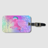 Chic aqua Unicorn regenboogschijven monogram Bagagelabel (Voorkant (horizontaal))