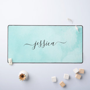 Chic Aqua Waterverf Kalligrafie Script Bureaumat