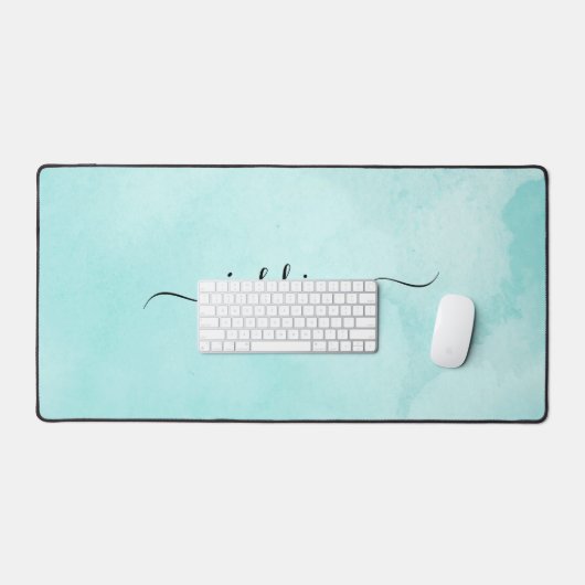 Chic Aqua Waterverf Kalligrafie Script Bureaumat (Keyboard & Muis)