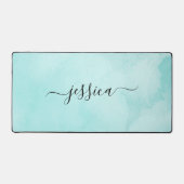 Chic Aqua Waterverf Kalligrafie Script Bureaumat (Voorkant)