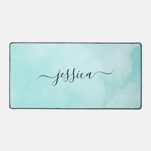Chic Aqua Waterverf Kalligrafie Script Bureaumat (Voorkant)