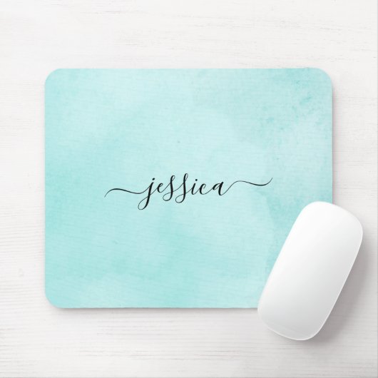 Chic Aqua Waterverf Kalligrafie Script Muismat (Met muis)