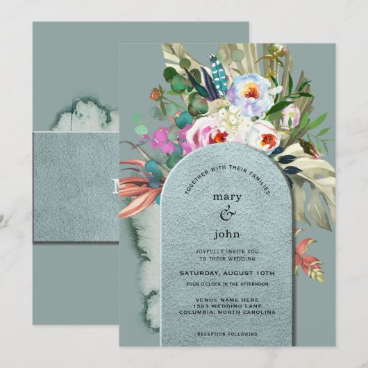 Chic Aquamarine Blauwgroen Eucalyptus Arch Kaart (Voorkant / Achterkant)