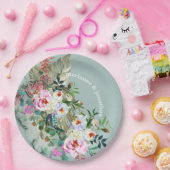 Chic Aquamarine gepersonaliseerde Floral Eucalyptu Papieren Bordje (Feest)