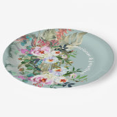 Chic Aquamarine gepersonaliseerde Floral Eucalyptu Papieren Bordje (Gekanteld)