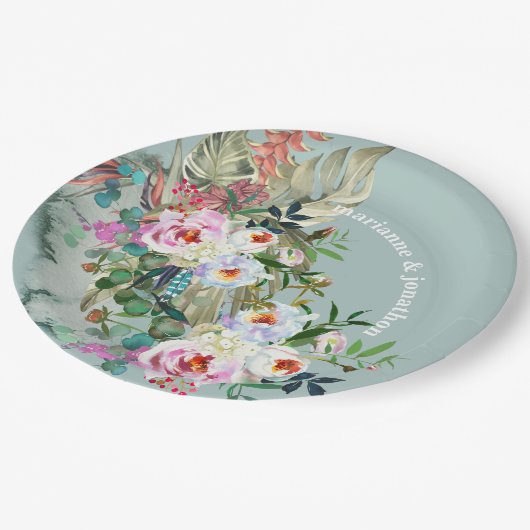 Chic Aquamarine gepersonaliseerde Floral Eucalyptu Papieren Bordje (Gekanteld)