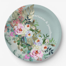 Chic Aquamarine gepersonaliseerde Floral Eucalyptu Papieren Bordje