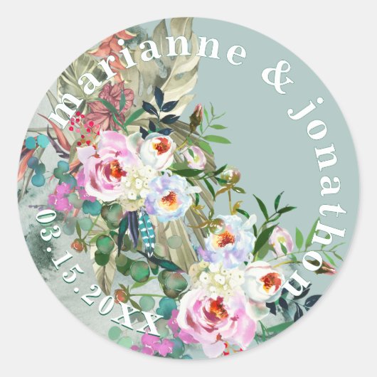 Chic Aquamarine Lush Waterverf Floral Ronde Sticker (Voorkant)