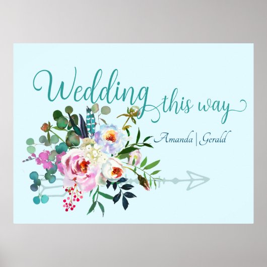 Chic Aquamarine Wedding This Way Arrow Sign Poster (Voorkant)