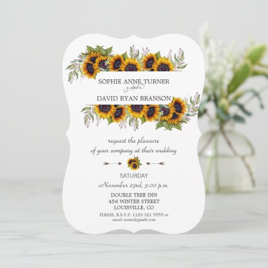 Chic Aquarel Zonnebloemen Lijst Hout Wedding Kaart (Staand voorkant)