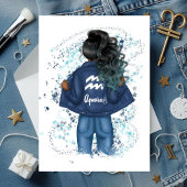 Chic Aquarius Zodiac Sign Denim Verjaardagsfeest Kaart