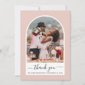 Chic Arch Foto Blush Roze Huwelijk Bedankkaart (Voorkant)