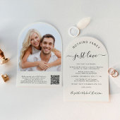Chic Arch Foto QR Code Cream Huwelijksreceptie Kaart