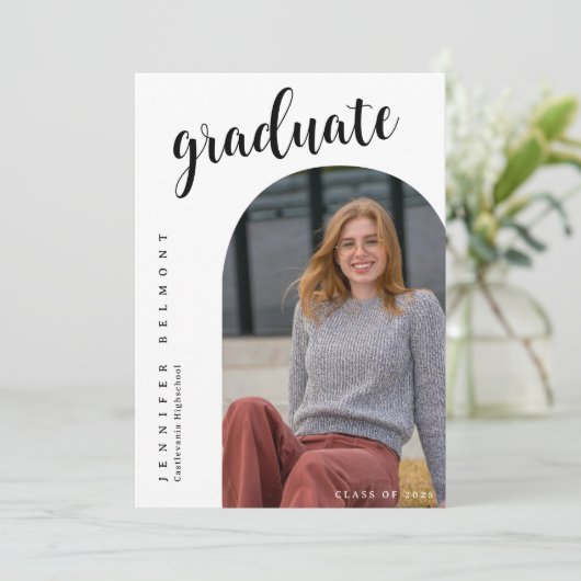 Chic Arch Foto Ze deed het Pet Tassel Afstuderen Kaart (Staand voorkant)