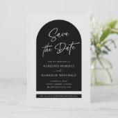 Chic Arch Lijst Modern Script Zwart Bruiloft Save The Date (Staand voorkant)