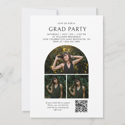 Chic Arch Photo Collage QR Code Graduation Party Kaart (Achterkant)