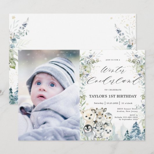 Chic Arctic Animals Winter Onederland 1e verjaarda Kaart (Voorkant / Achterkant)