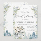 Chic Arctic Animals Winter Onederland 1e verjaarda Kaart (Voorkant / Achterkant)