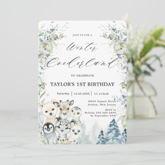 Chic Arctic Animals Winter Onederland 1e verjaarda Kaart (Staand voorkant)