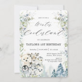 Chic Arctic Animals Winter Onederland 1e verjaarda Kaart (Voorkant)