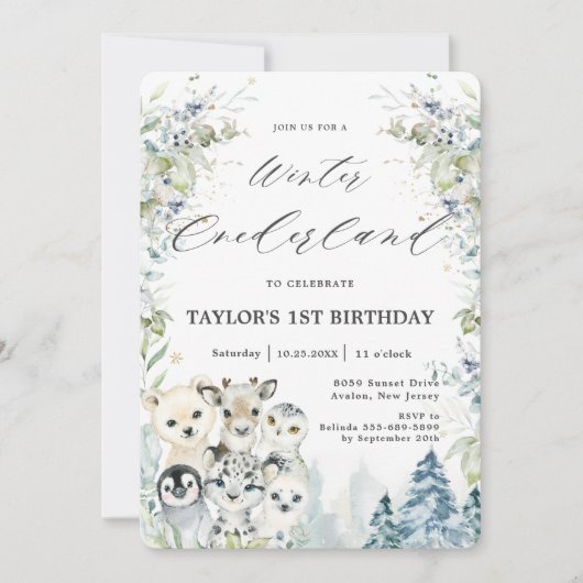 Chic Arctic Animals Winter Onederland 1e verjaarda Kaart (Voorkant)