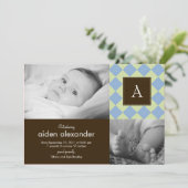 Chic Argyle Baby Boy Geboorteaankondiging Aankondiging (Staand voorkant)