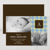 Chic Argyle Baby Boy Geboorteaankondiging Aankondiging (Voorkant / Achterkant)