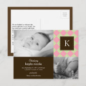 Chic Argyle Baby Girl Geboorteaankondiging Aankondigingskaart (Voorkant / Achterkant)