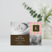 Chic Argyle Baby Girl Geboorteaankondiging Aankondigingskaart (Staand voorkant)