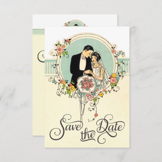 Chic Art Deco 1920: Bride & Groom Save the Date (Voorkant / Achterkant)