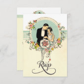 Chic Art Deco 1920: Bride & Groom Wedding Rsvp (Voorkant / Achterkant)