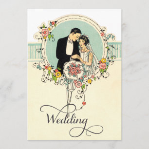 Chic Art Deco 1920's Bride & Groom Wedding Kaart