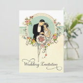 Chic Art Deco 1920's Bride & Groom Wedding Kaart (Staand voorkant)